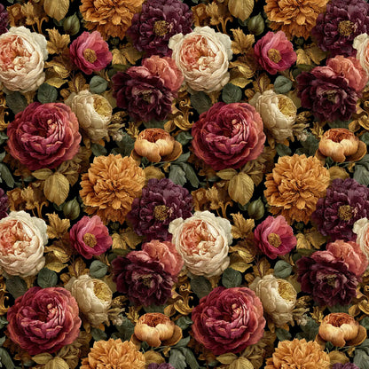 Viskose-Gabardine-Stoff – Pfingstrosen und Rosen