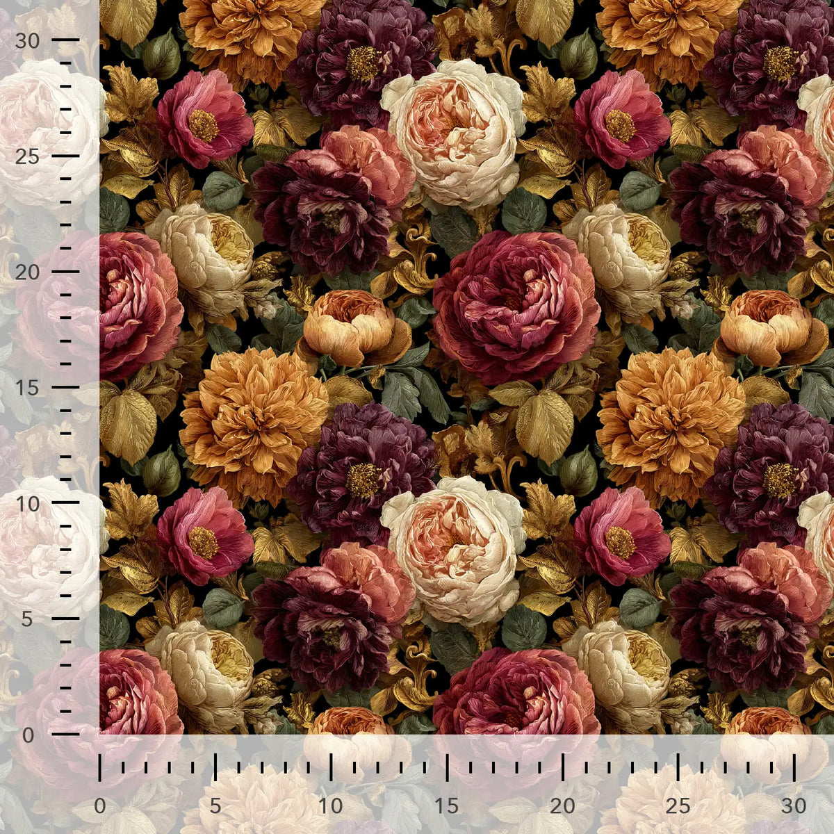 Viskose-Gabardine-Stoff – Pfingstrosen und Rosen