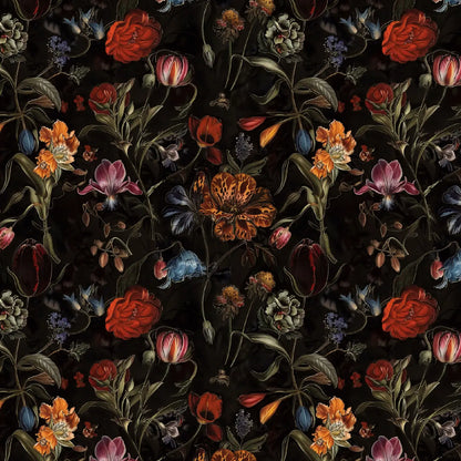 Viskose-Gabardine-Stoff – Blumen auf Schwarz