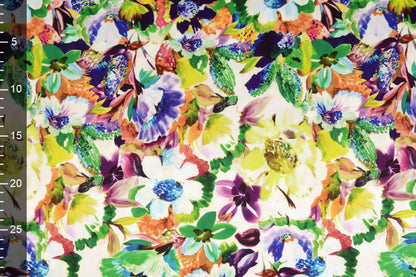 Satin avec élasthanne - fleurs de jardin anglaises 80 g/m²
