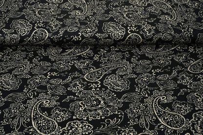 Satin avec élasthanne - motif élégant sur fond noir 80 g/m²