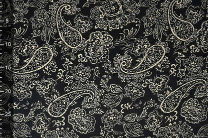 Satin avec élasthanne - motif élégant sur fond noir 80 g/m²
