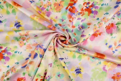 Satin avec élasthanne - motif aux couleurs printanières 80 g/m²
