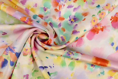 Satin avec élasthanne - motif couleurs printanières 80 g/m²