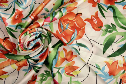 Satin avec élasthanne - tulipes 80 g/m²