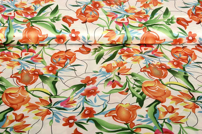 Satin avec élasthanne - tulipes 80 g/m²