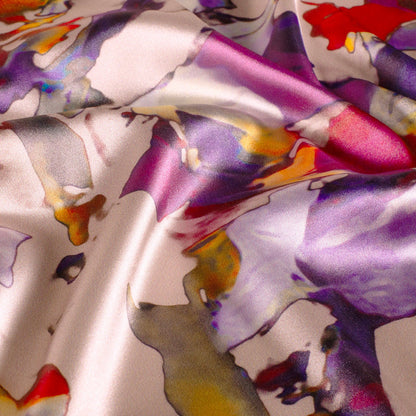Image of Satin - pink abstract patterns 90 g/m² – available at Šarlotes audumi