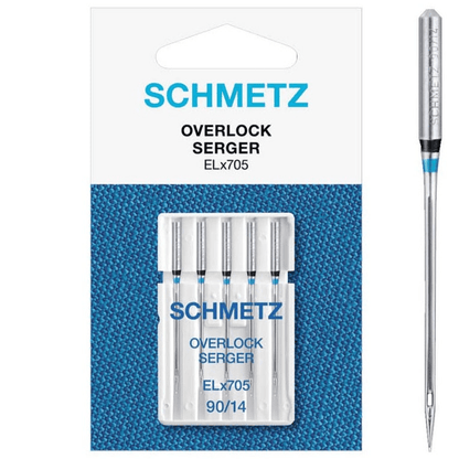 Image avec aiguilles universelles SCHMETZ pour surjeteuse et recouvreuse ELx705 - n°90 (5 pièces) – disponible chez Šarlotes audumi