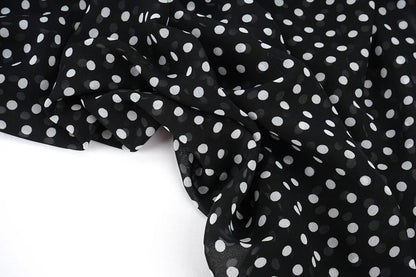 Chiffon - petits pois blancs sur fond noir | 150 cm | 65 g/m²