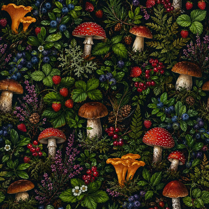 Image du tissu softshell Baies de la forêt – disponible en ligne chez Šarlotes audumi
