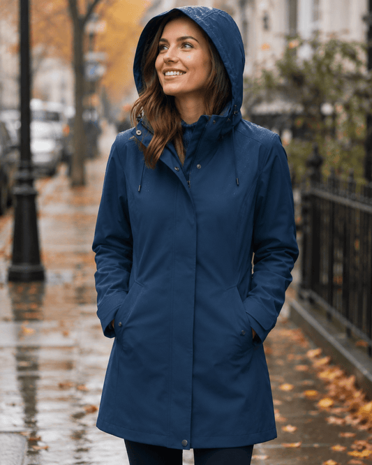 Bild mit wasserfestem Softshell-Stoff in dunklem Rauchblau – online erhältlich bei Šarlotes Stoffe