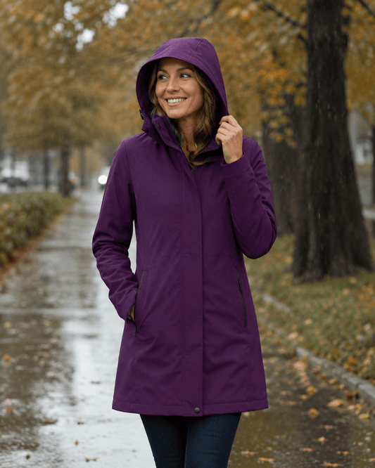 Bild mit wasserabweisendem Softshell-Stoff in Lila – online erhältlich bei Šarlotes audumi