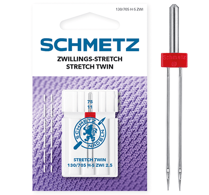 Aiguille double pour machine à coudre pour maille extensible SCHMETZ STRETCH TWIN ZWI - N°2,5/75 (1 pièce)