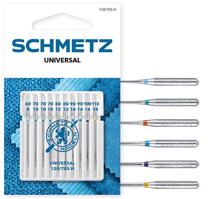 Aiguilles universelles pour machine à coudre SCHMETZ UNIVERSAL - n°60/70/80/90/100/110 (10 pièces)