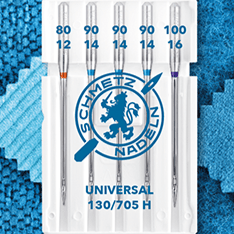 Aiguilles universelles pour machine à coudre SCHMETZ UNIVERSAL - n°80/90/100 (5 pièces)