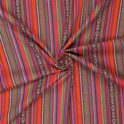 Tissu à motif traditionnel - vert, orange avec du rouge 200 g/m²