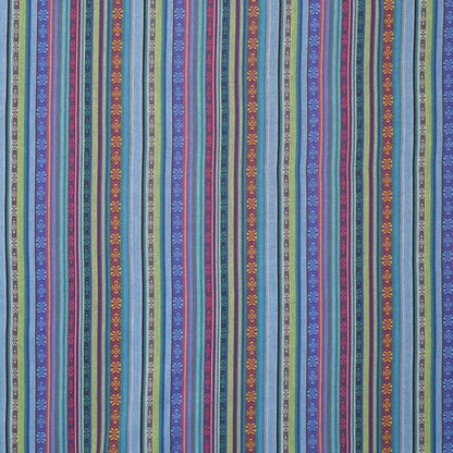 Folk pattern fabric - blue with green 200 g/m²