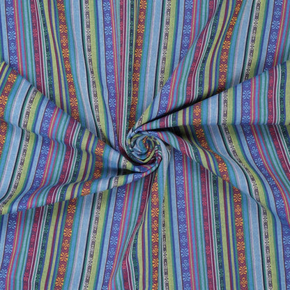 Ethnic pattern fabric - blue with green 200 g/m²