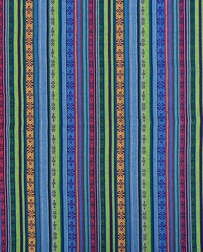 Ethnic pattern fabric - blue with green 200 g/m²
