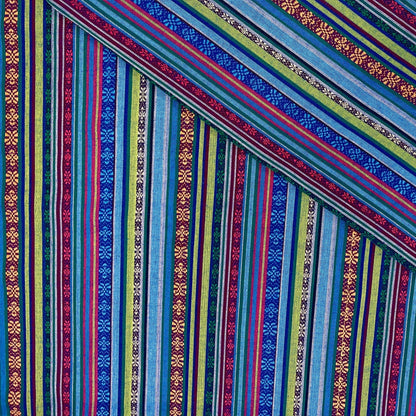 Folk pattern fabric - blue with green 200 g/m²
