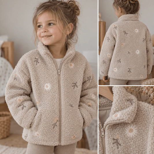 Bild mit Teddy-Fleece-Blumen auf beigem Hintergrund – online erhältlich bei Šarlotes audumi