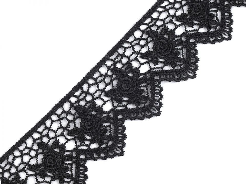 Attēls ar Venēcijas mežģīņu lente 45 mm - melna – pieejams Šarlotes audumi