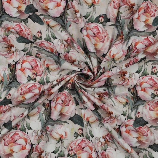 Attēls ar Viskozes audums ar elastānu-peonijas 135 g/m² – pieejams Šarlotes audumi