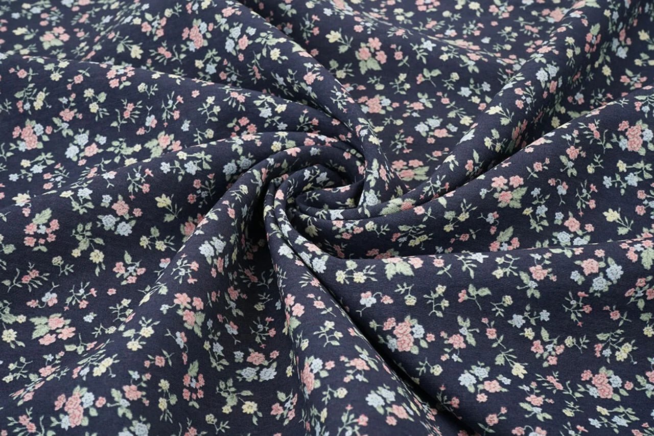 Image with viscose fabric, fine flowers, 80 g/m² – available at Šarlotes audumi