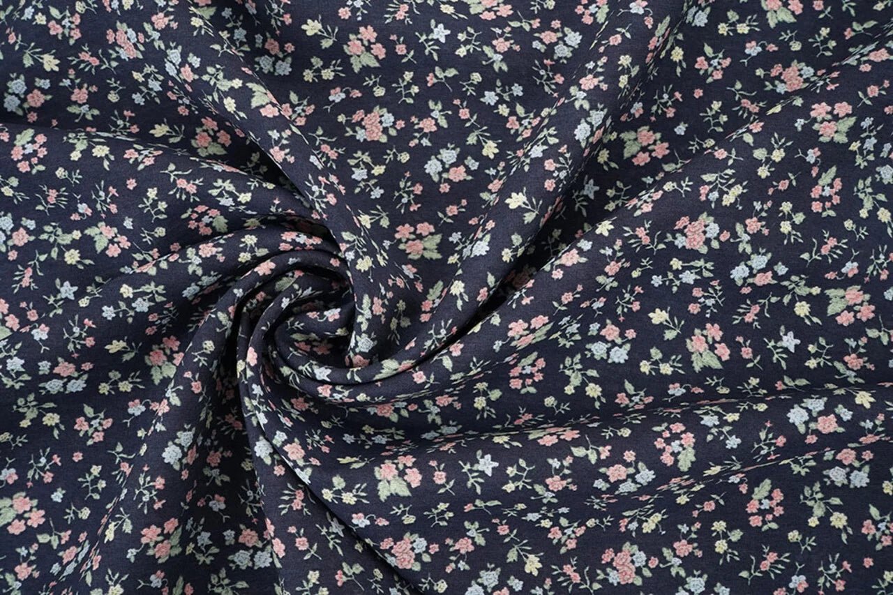 Viscose fabric - delicate flowers 80 g/m² – available at Šarlotes audumi