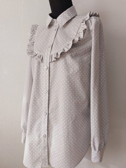 Tissu 100 % coton, petits pois blancs sur fond gris (4 mm), 130 g/m²