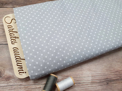 100 % tissu en coton à pois blancs sur fond gris (4 mm) 130 g/m²