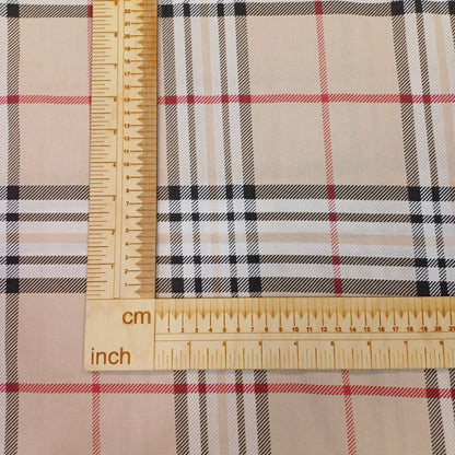 Tissu 100 % coton à carreaux crème 130 g/m²