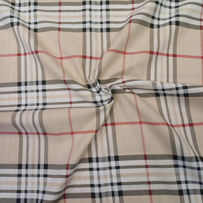 Tissu 100 % coton à carreaux couleur crème, 130 g/m²