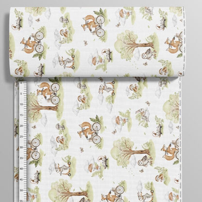 Tissu 100 % coton avec renard à vélo 125 g/m²