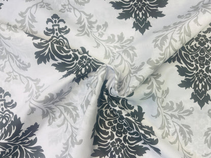 Tissu 100 % coton, motif gris et noir, 130 g/m²