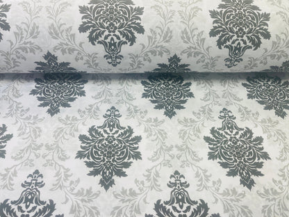 Tissu 100 % coton, motif gris et noir, 130 g/m²
