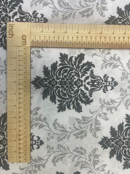 Tissu 100 % coton, motif gris et noir, 130 g/m²