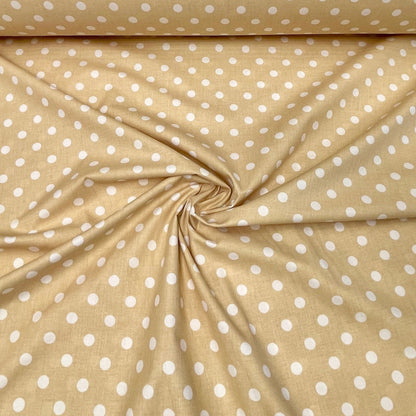 100% tissu en coton à pois sur fond jaune pâle 125 g/m²