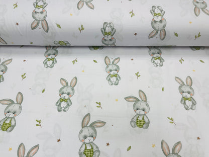 Tissu 100 % coton, lapins aux longues oreilles 125 g/m²