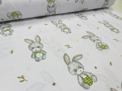 Tissu 100 % coton avec lapins aux longues oreilles, 125 g/m²