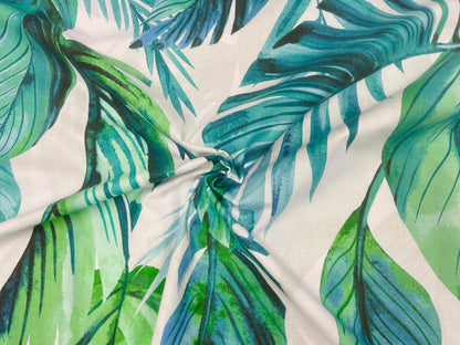 Tissu 100 % coton - feuilles de palmier bleu-vert 125 g/m²