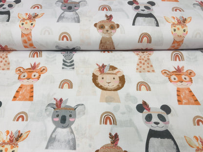 Tissu 100 % coton motif visage d’animal 125 g/m²