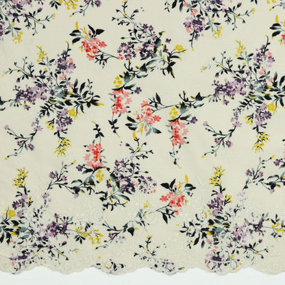 Tissu 100 % viscose avec broderie (1 bord) – petites fleurs claires 120 g/m²