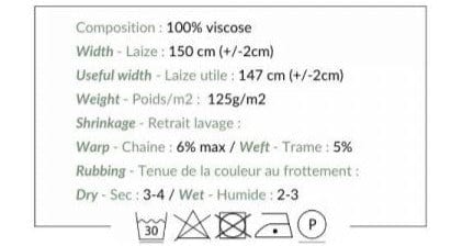 100 % tissu en viscose kaki, motif noir et blanc 125 g/m²