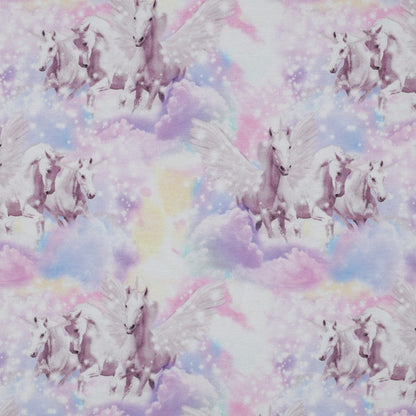 Jersey de coton fin - licornes dans les nuages 200 g/m²