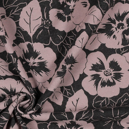 Jersey de coton fin à fleurs sur fond sombre 200 g/m²